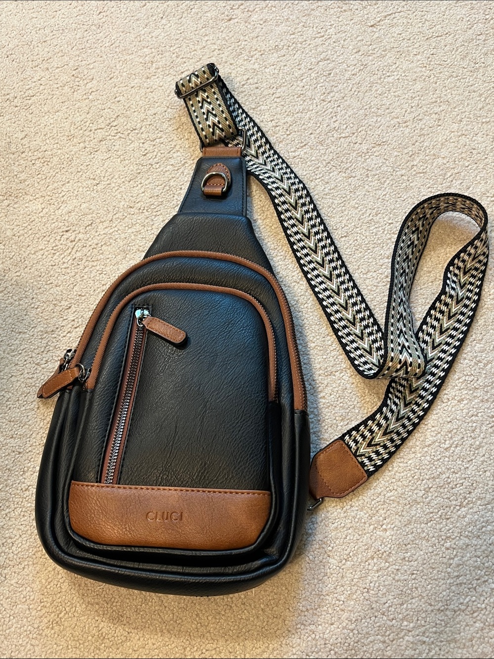 Cluci Black and Brown Crossbody Sling Bag